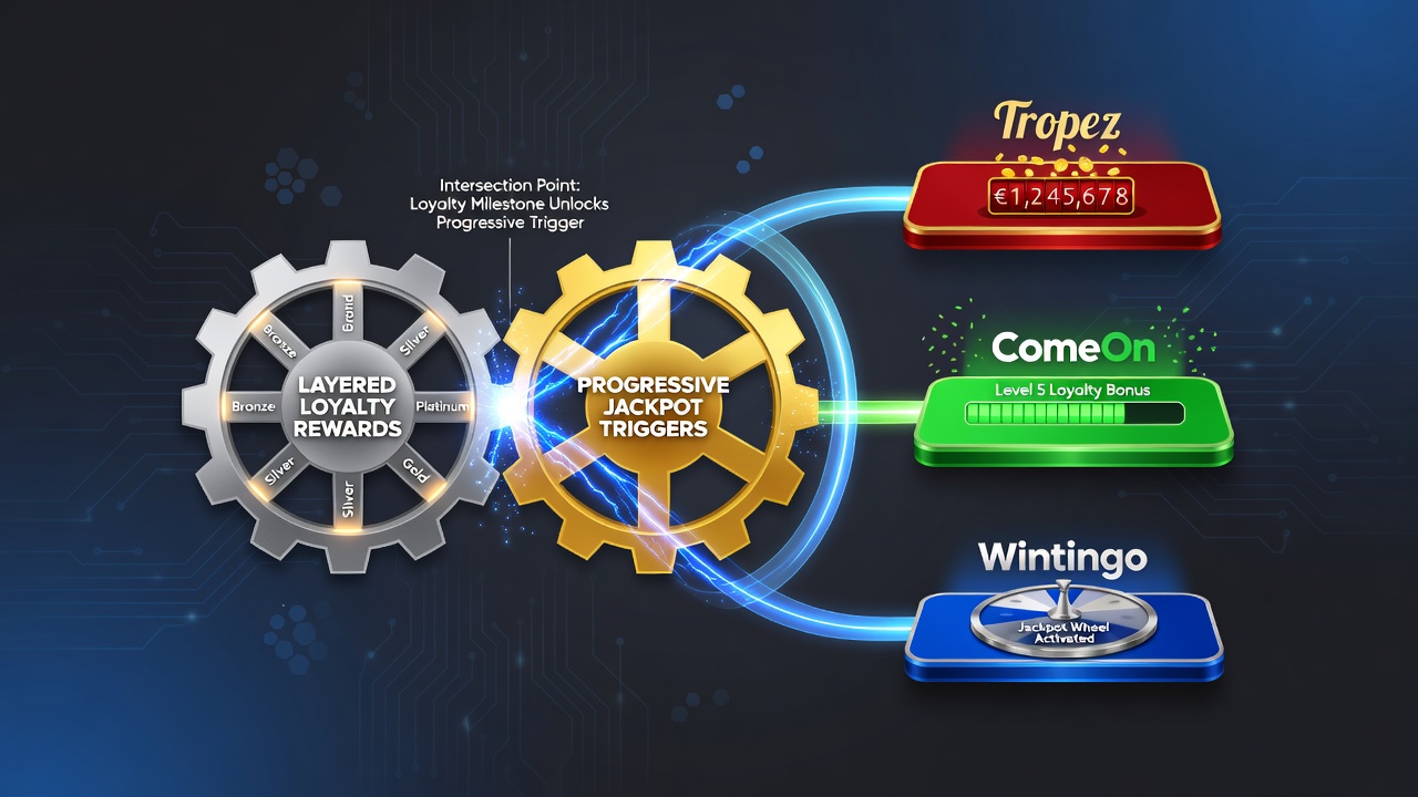 Diagram dat laat zien hoe loyaliteitspunten progressieve jackpot triggers beïnvloeden bij meerdere casino platforms