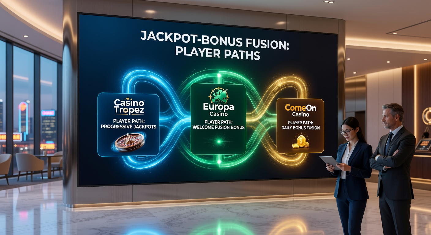 Spelersdashboard met jackpot- en bonusoverlays bij Europa Casino, illustrerend fusie-paden