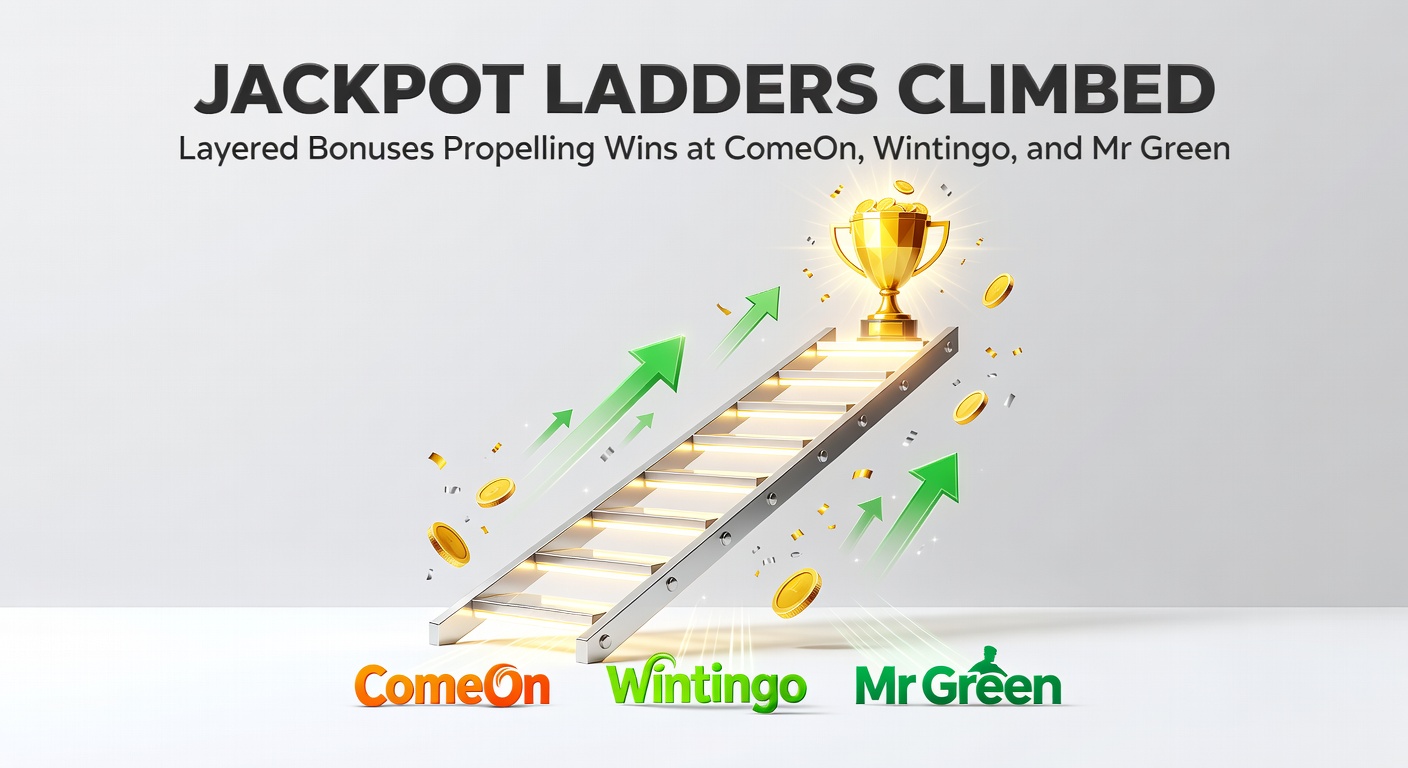 Grafische weergave van een jackpottrap met gelaagde bonussen die spelers naar de top leiden bij online casino's zoals ComeOn