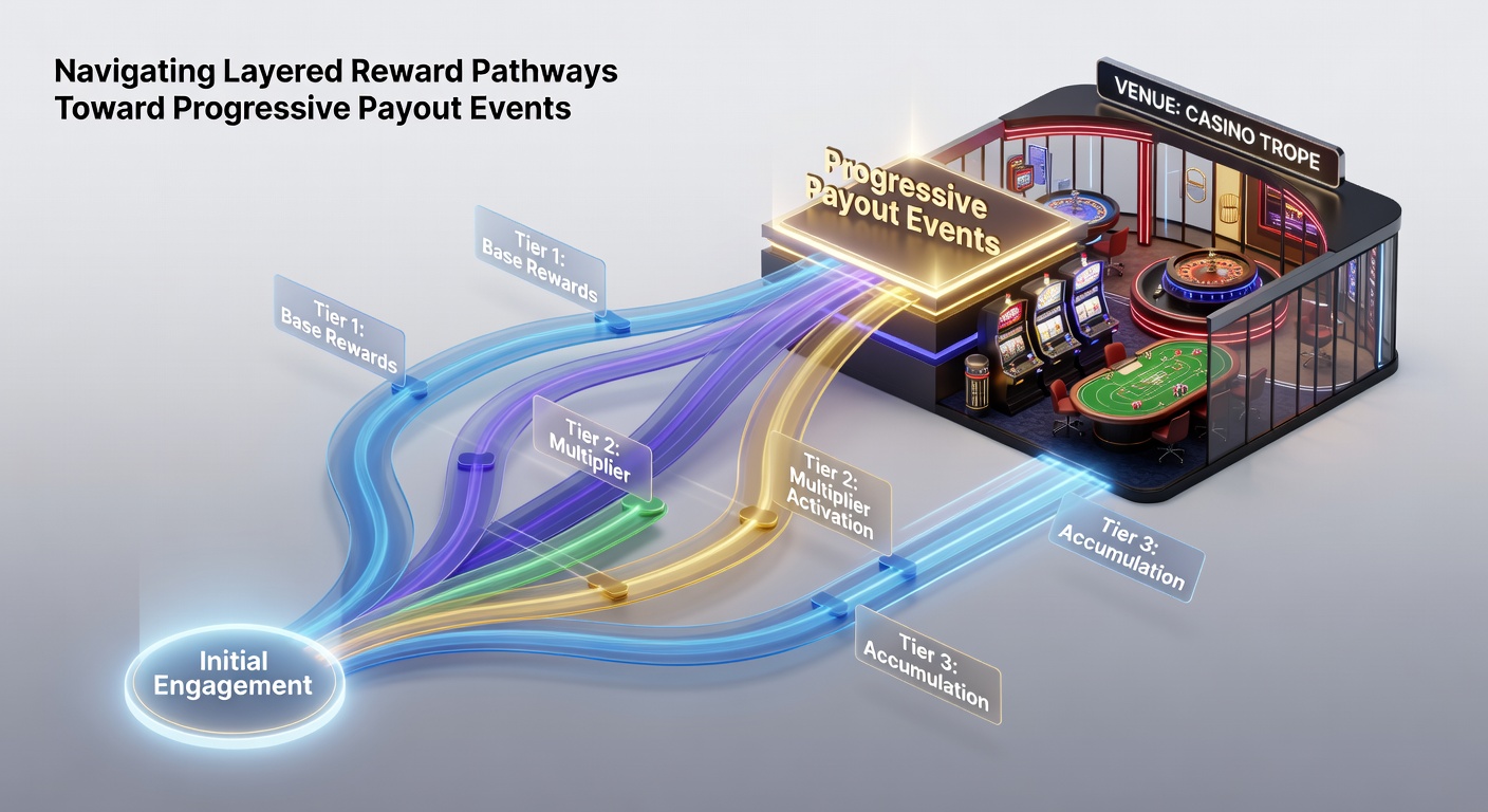 Visualisatie van opeenvolgende beloningslagen die leiden naar jackpot evenementen bij Wintingo en vergelijkbare venues