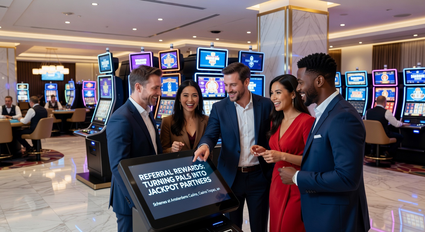 Schermafbeelding van referral bonus activatie met jackpot slots op achtergrond